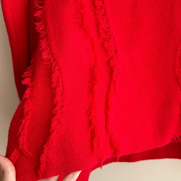 ontwelfth Red Fringey Sweater, Bright Red Knit Crewneck Sweater, Size Medium - Picture 6 of 16